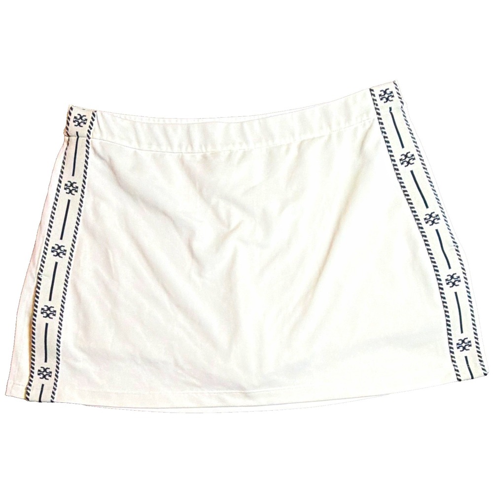Tory Burch Logo Knit Skort, White Blue, Pull On Lined Stretch, Size XL NWOT